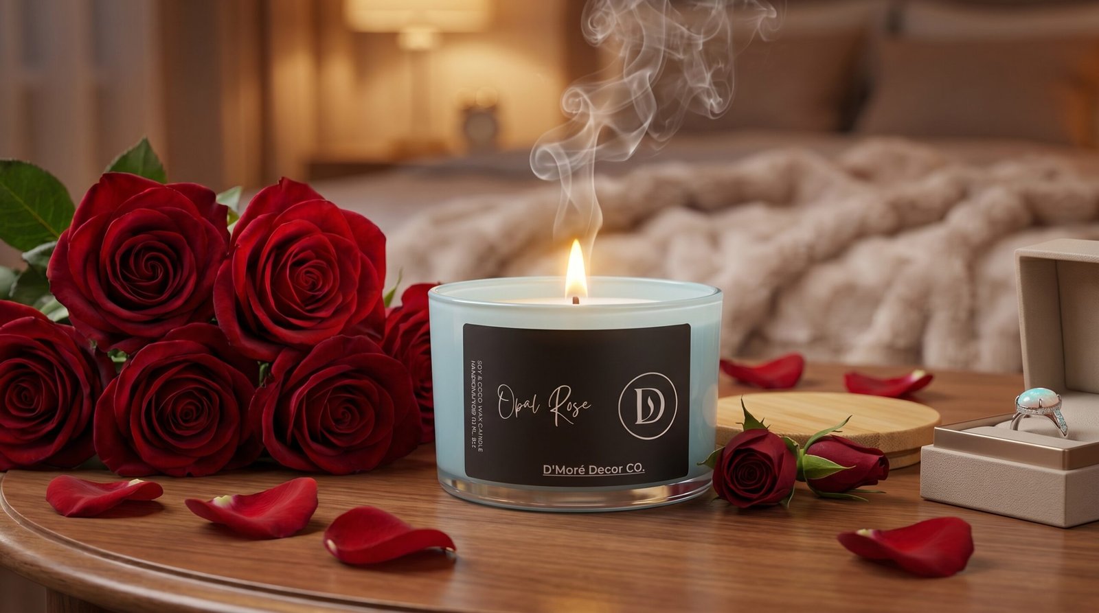 Opal Rose Candle | Romantic Floral Home Fragrance | Blue Jar