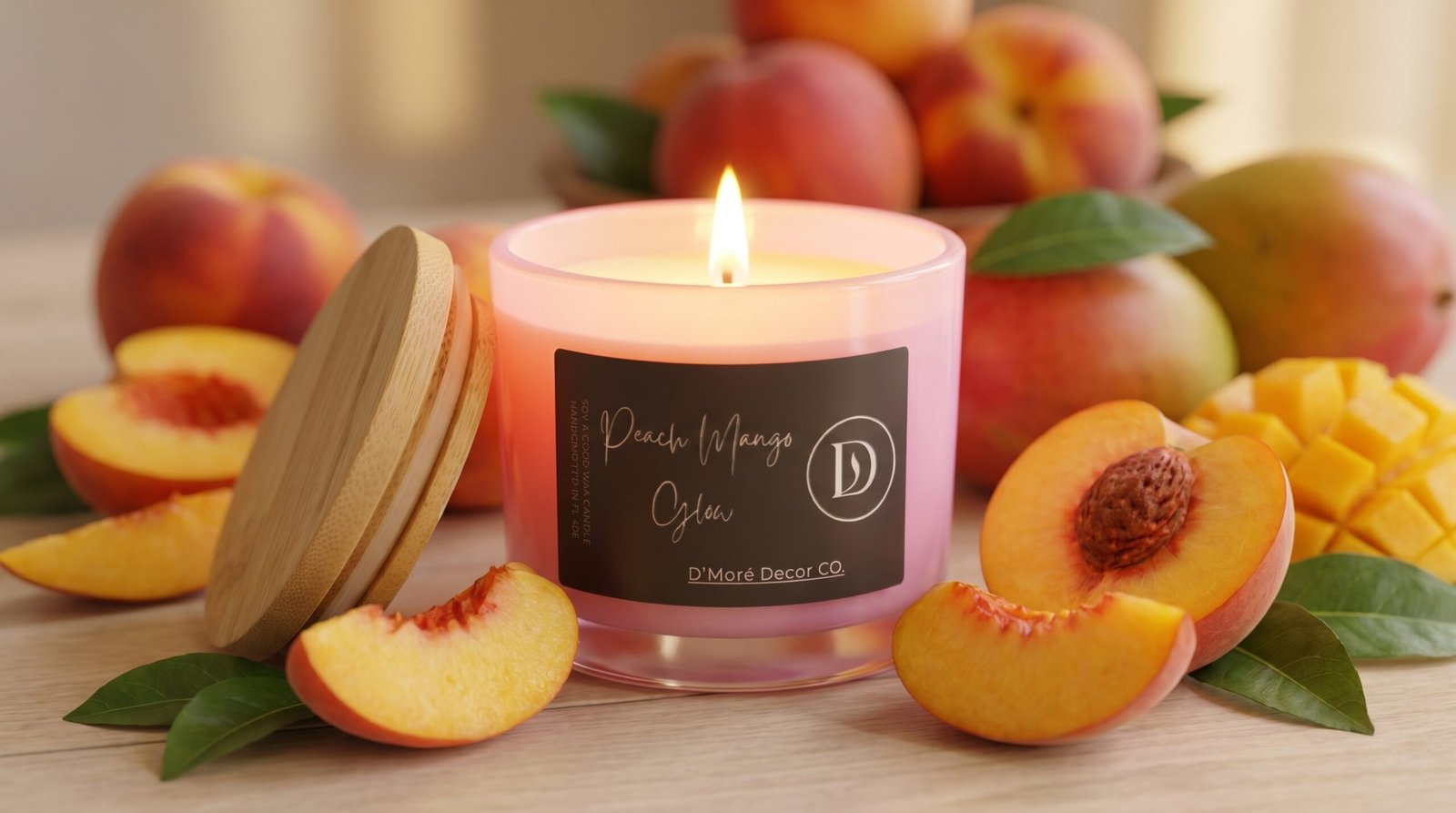 Peach Mango Glow | Peach Mango Scented Coconut Soy Candle | Pink Jar