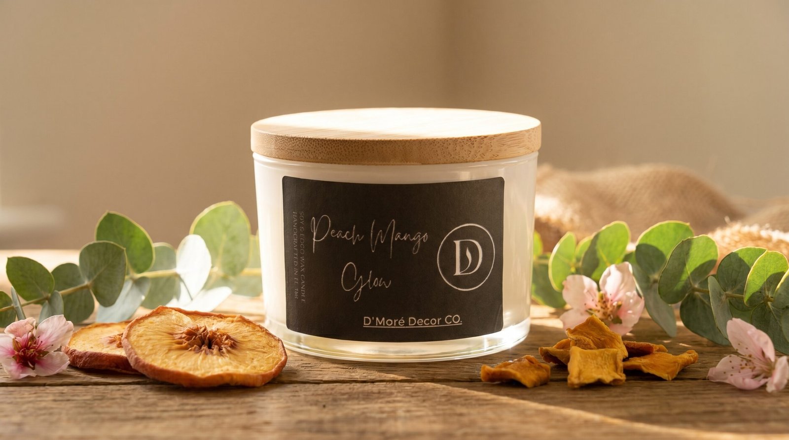Peach Mango Glow | Peach Mango Scented Coconut Soy Candle | White Jar
