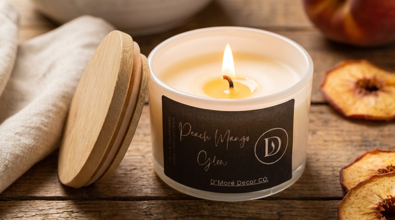 Peach Mango Glow | Peach Mango Scented Coconut Soy Candle | White Jar - Image 2